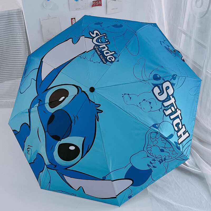 

Stitch Automatic Folding Umbrella - Sun Protection, Uv-resistant, Cute Cartoon Design, Plastic, Manual Operation For Sunny & Rainy Days