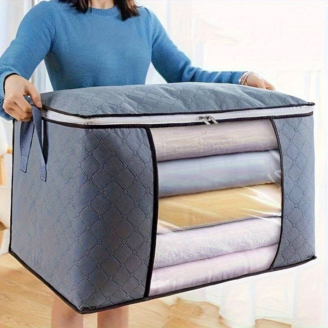 

Grand sac de rangement matelassé anti-poussière avec fermeture éclair et poignées latérales, organiseur sous-lit en plastique monté au sol pour serviettes et vêtements