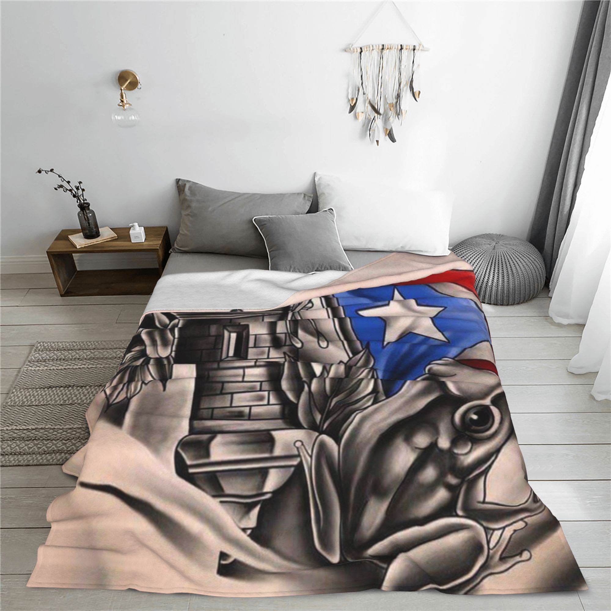 

Puerto Rico Flag & Frog Design - Soft Flannel Throw Blanket, Cozy All-season Nap Blanket, Perfect Gift For Birthdays & Friends