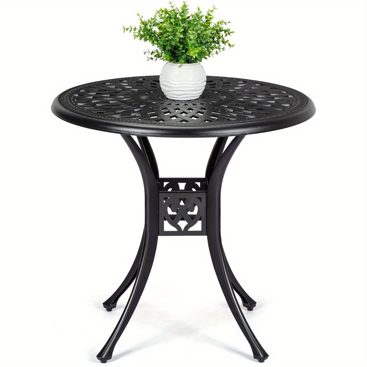 

30.25" Outdoor Bistro Table, Cast Aluminum Patio Bistro Table, Round Outdoor Table With Umbrella Hole, For Poolside, Deck, Porch, Backyard, Garden, Balcony, Dia 30.25" X H 29.5", Black