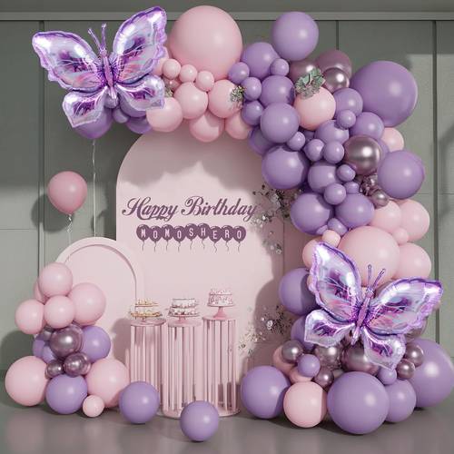 126pcs themed balloon garland arch kit purple aluminum film latex balloons for wedding bridal shower birthday anniversary party decorations no electricity needed
