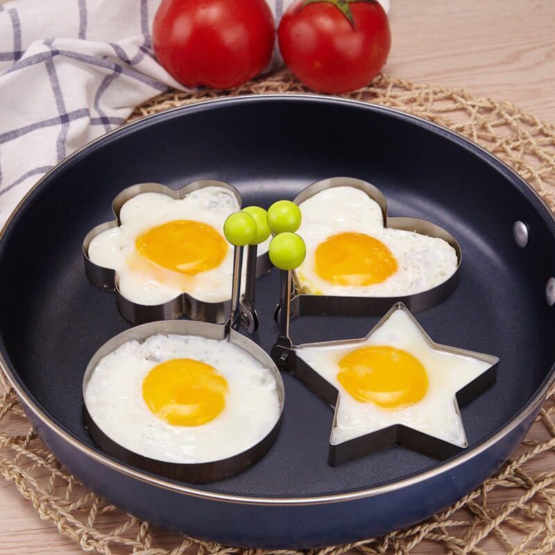 TEMU 4pcs Stainless Steel Egg Ring Molds, Round Flower Shape Egg Molds, Egg Cooking Tool, Rv Kitchen Accessory, To Recharge Egg Shaping Molds For Pancakes And , Omelette Tool, Love Bento Tool