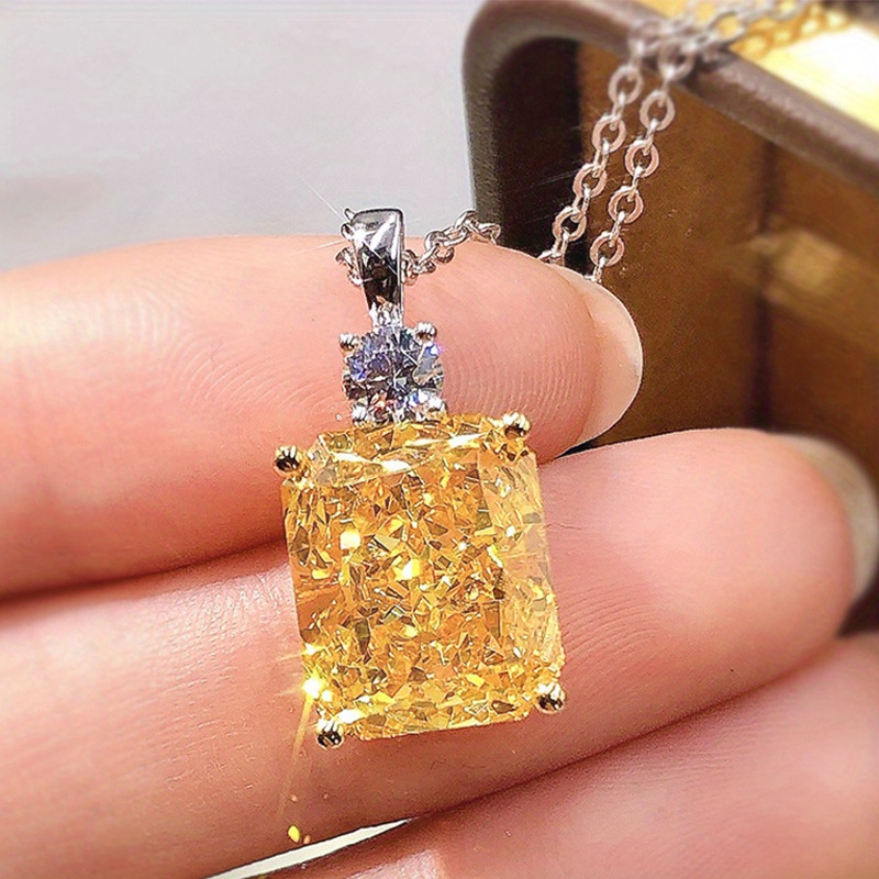 

New Necklace 8*10 Yellow Flower Cut Women's Necklace European And -shaped Chain Zircon Necklace