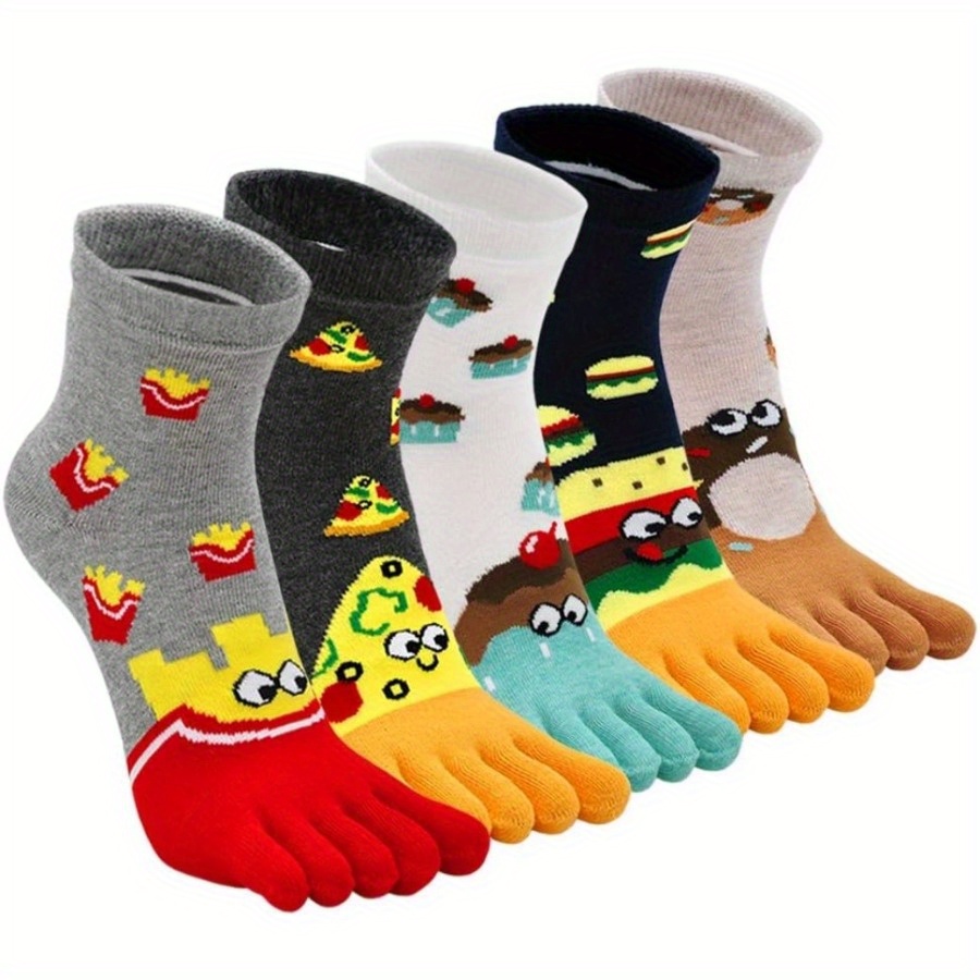 Image of 5 Pairs Of Cartoon-themed Toe Socks Made From Breathable Elastic, Designed As Mid-tube Five-finger Socks For Women, Suitable For Stockings And Hosiery