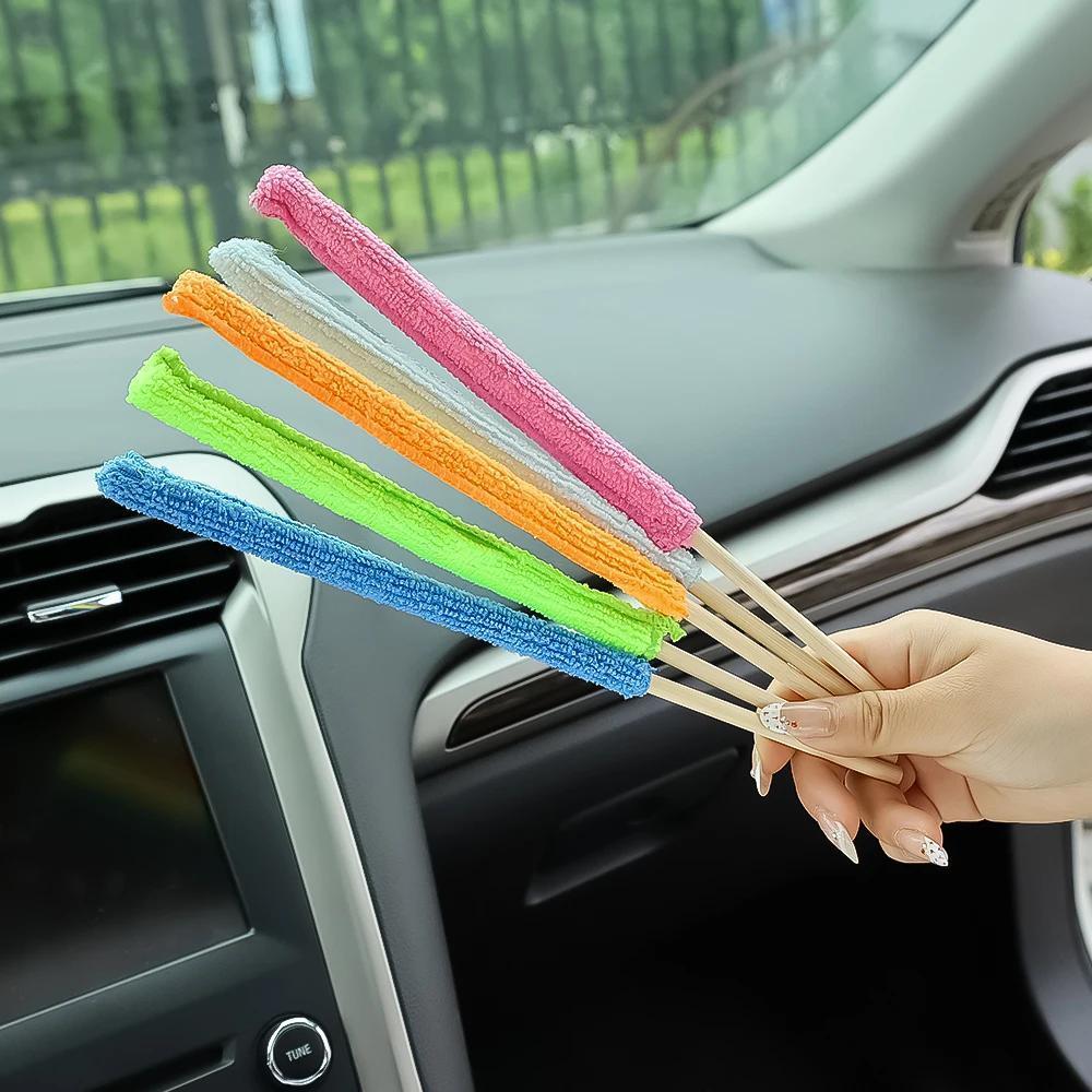 

5pcs Microfiber Car Detail Brushes With Long Handles - Ideal For Vents, Blinds, And Hard-to-reach - Soft, Washable Bristles For Effective Cleaning In Vehicles And Homes, Car Cleaning Accessories