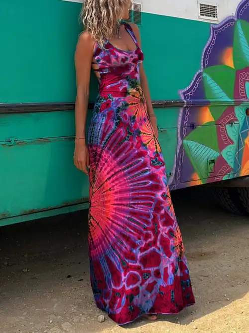 Casual Print Backless U Neck Long Dresses(3 Colors) Casual Print Backless U Neck Long Dresses(3 Colors)