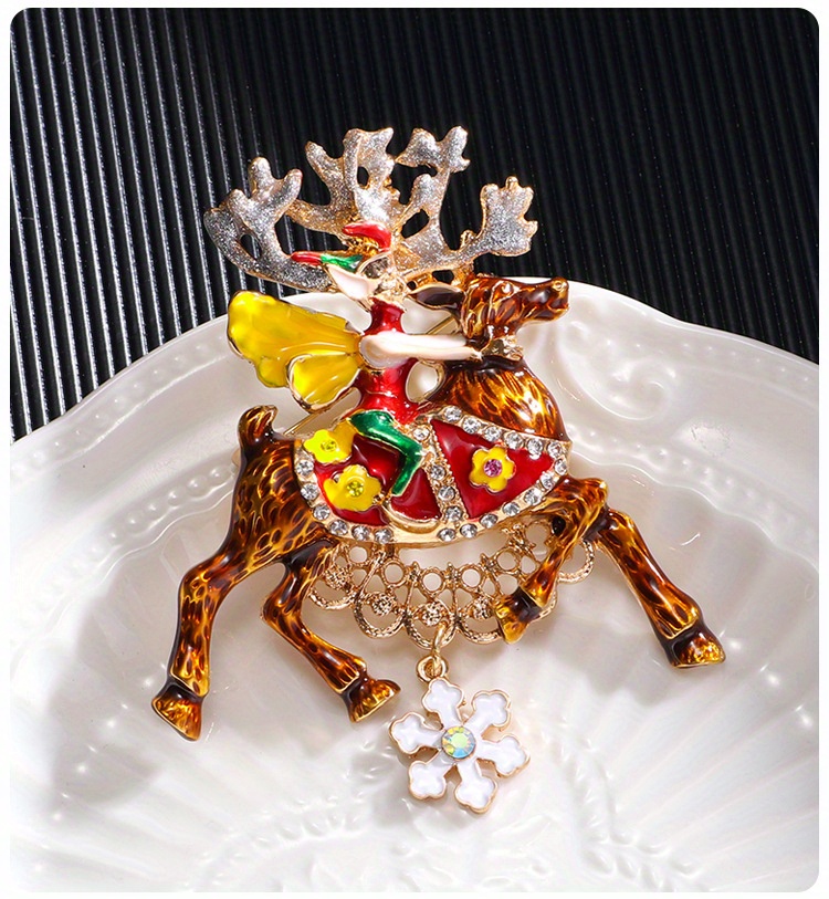 zamonaviy hayvon shaklidagi va emalli qor yog‘ingochi bilan bezatilgan, kristalli qor qobig‘i bilan bezatilgan, yangi yil sovg‘asi uchun ayollar va erkaklar uchun bayram dasturxoni aksessuari, ideal yangi yil sovg‘asi, tafsilotlar 2