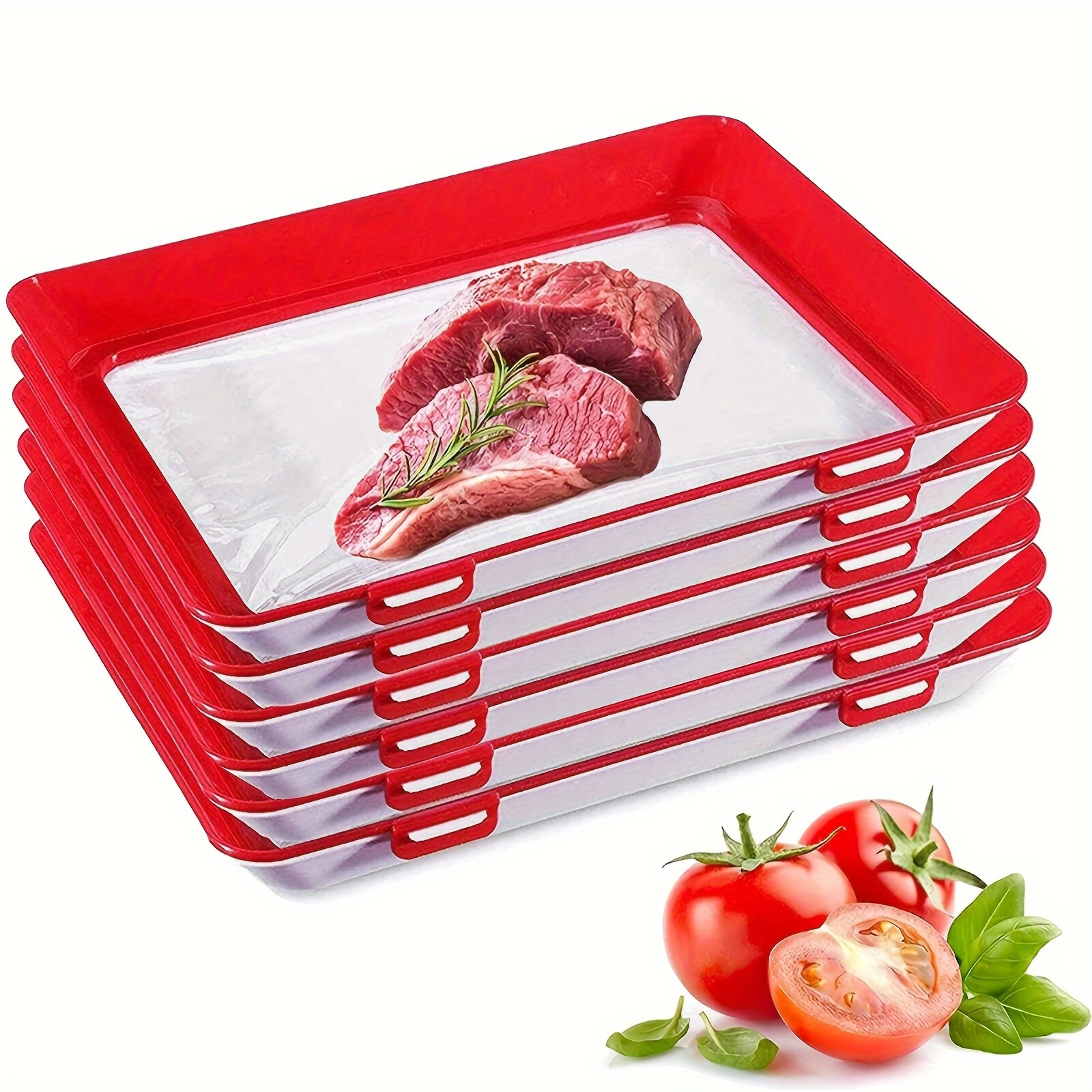 TEMU 5pcs Food Preservation Tray Food Plastic Preservation Tray High-quality Design Reusable Food Preserving Tray And Keep