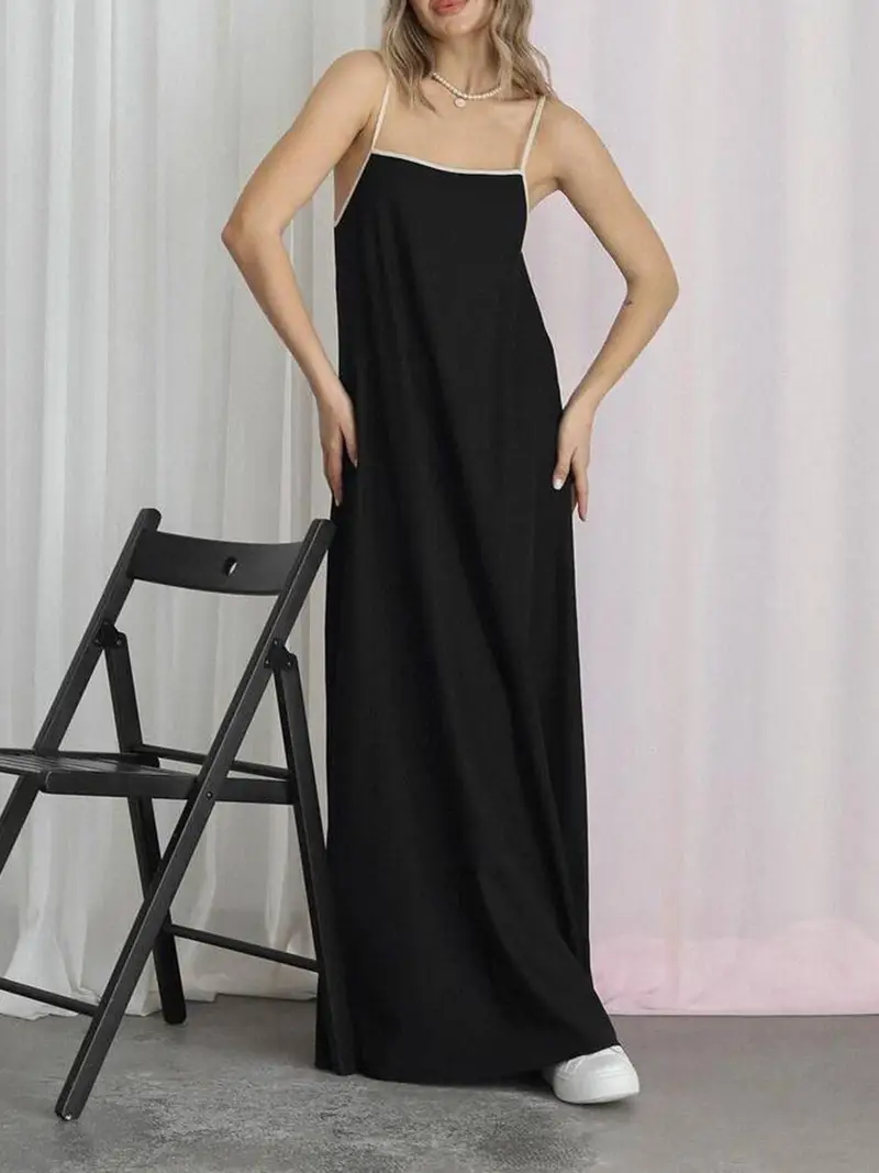 women long dress spaghetti strap square neck side pockets - Temu women long dress spaghetti strap square neck side pockets - Temu