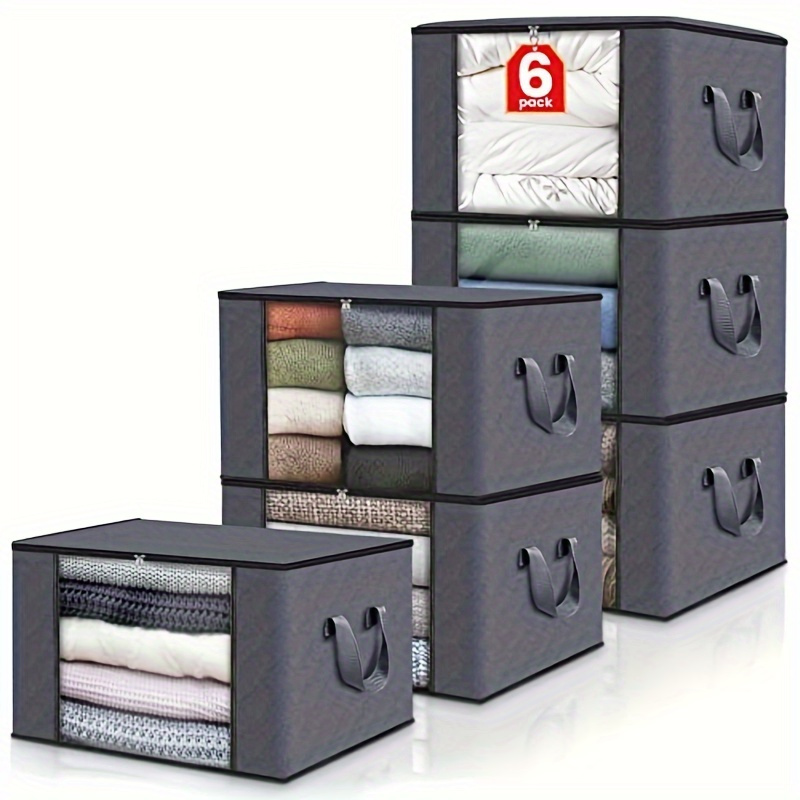 

3 boîtes de rangement en tissu avec poignées renforcées - Bacs de rangement pliables pour placard Grande capacité pour chambre à coucher, vêtements, dortoirs