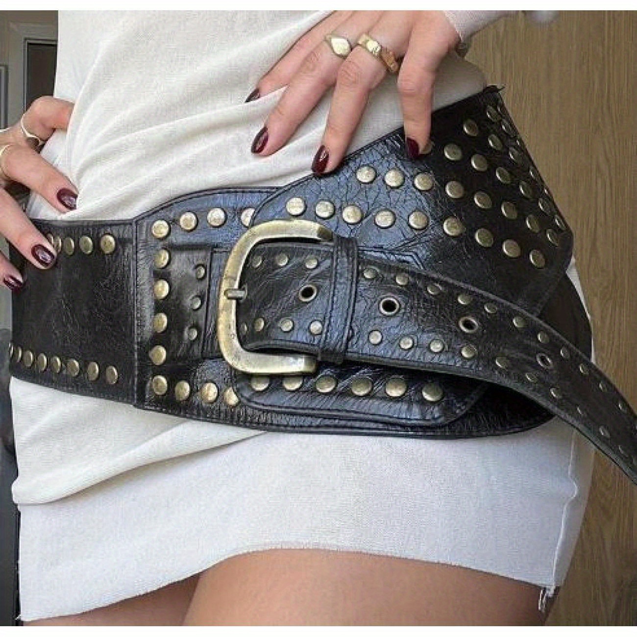 women vintage metal rivet belt pin adjustable - Temu