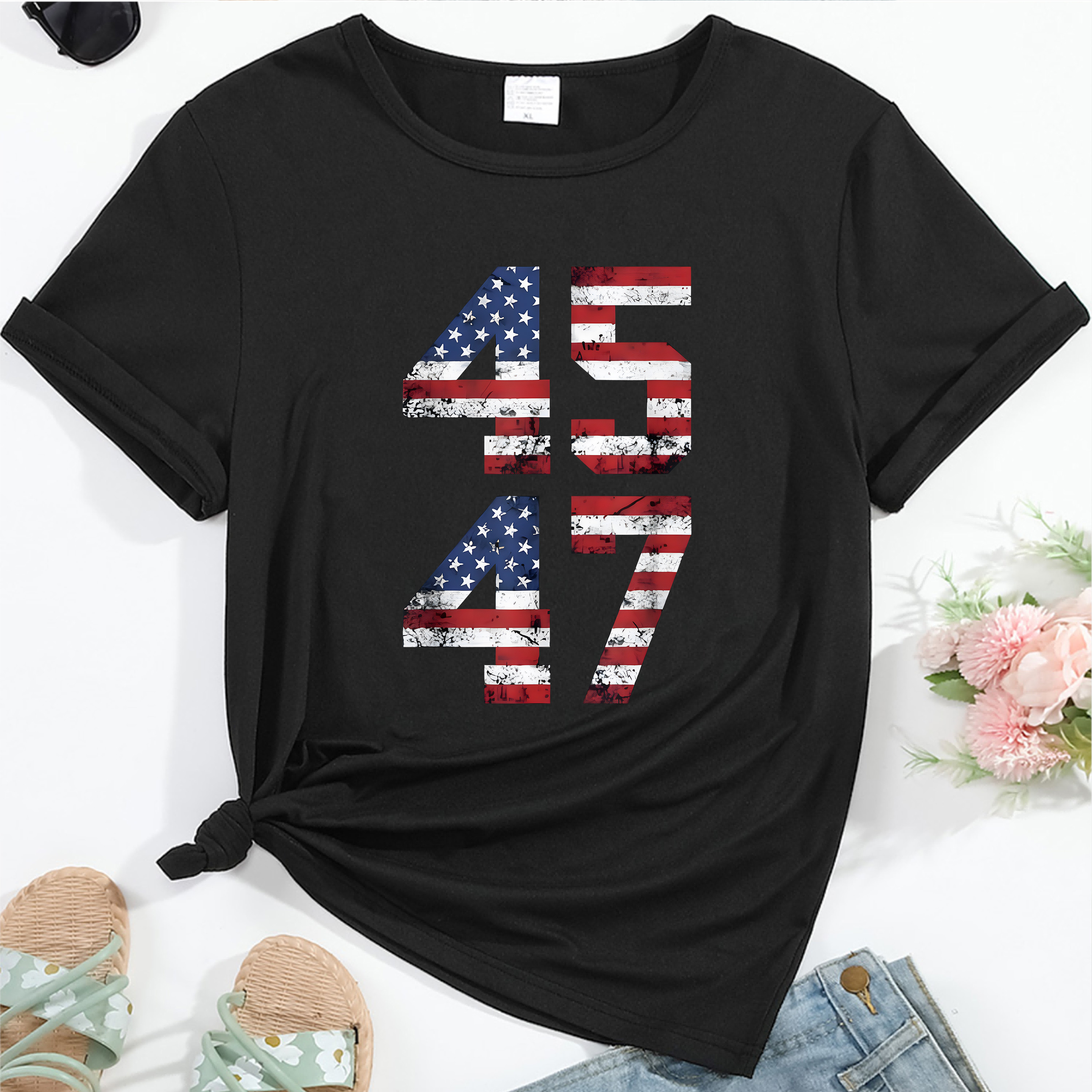 

The Figure 45 47 2024 United States Election Graphic Print T-shirt Short Sleeve Crew Neck Casual Top For Summer & Spring Women's Clothing