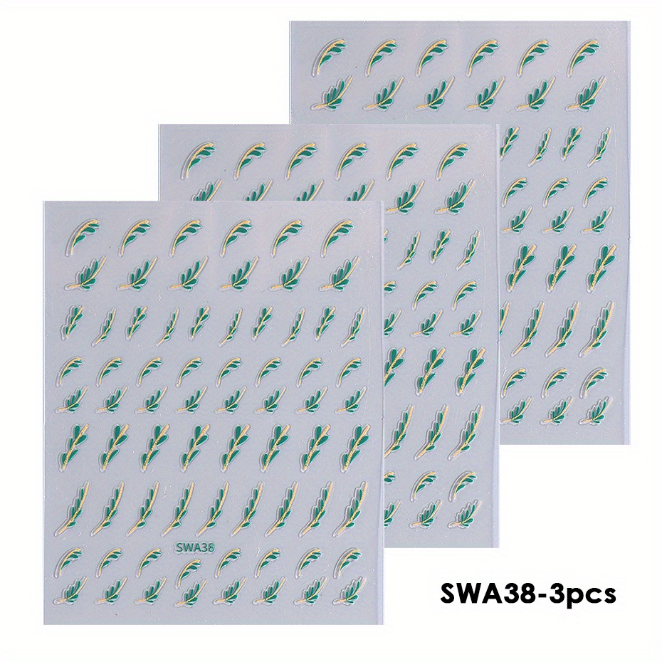 Image of 3 Easy Green Leaf Stickers With Golden Lines