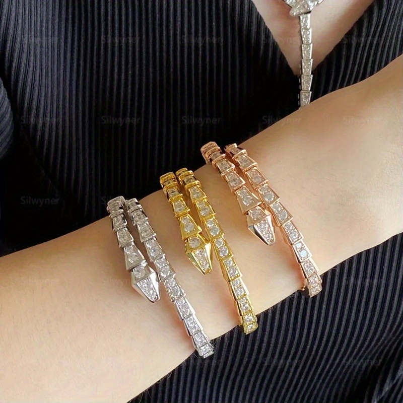 boho chic snake chain stretch bracelet with sparkling cubic zirconia   casual attire parties details 0