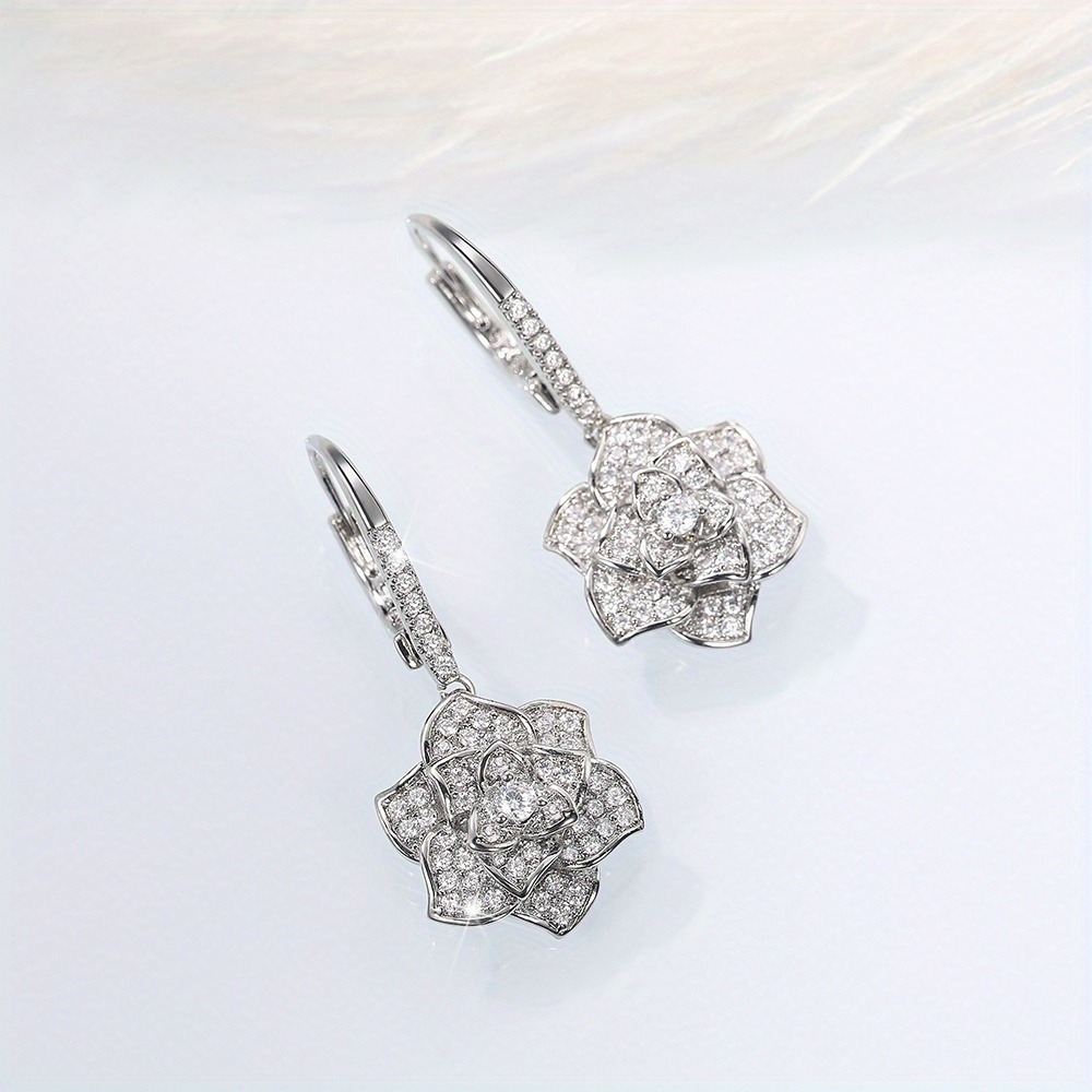 TEMU Ladies' Flower Shaped Hook Earrings - Casual High-end Jewelry Gift