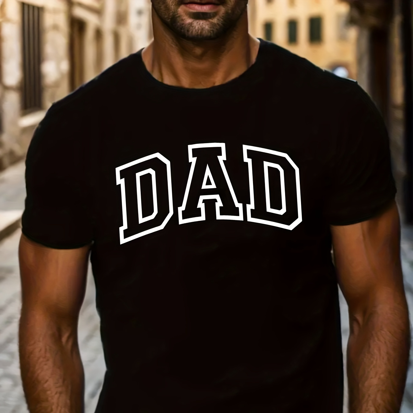 

1 Pc, 100% Cotton T-shirt, Men's Stylish " Dad" Creative Print T-shirt, Crew Neck Short Sleeve, Casual Tee, Versatile Top For Spring And Summer, Trendy Streetwear Fashion