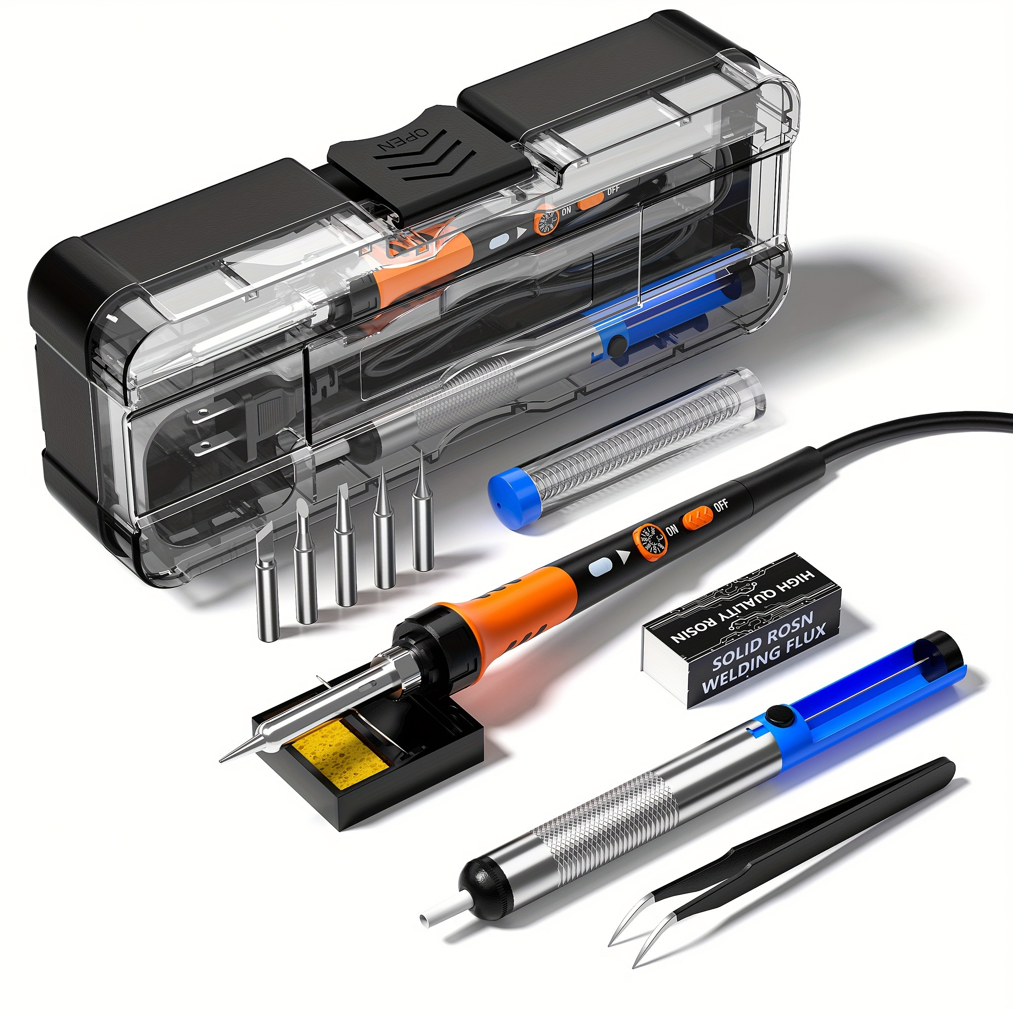 

60w Soldering Iron Kit, With Ceramic Heater, 12-in-1 Soldering Tool, Includes Soldering Iron Tip, Tool Kit, Solder Wire, Pump And Paste