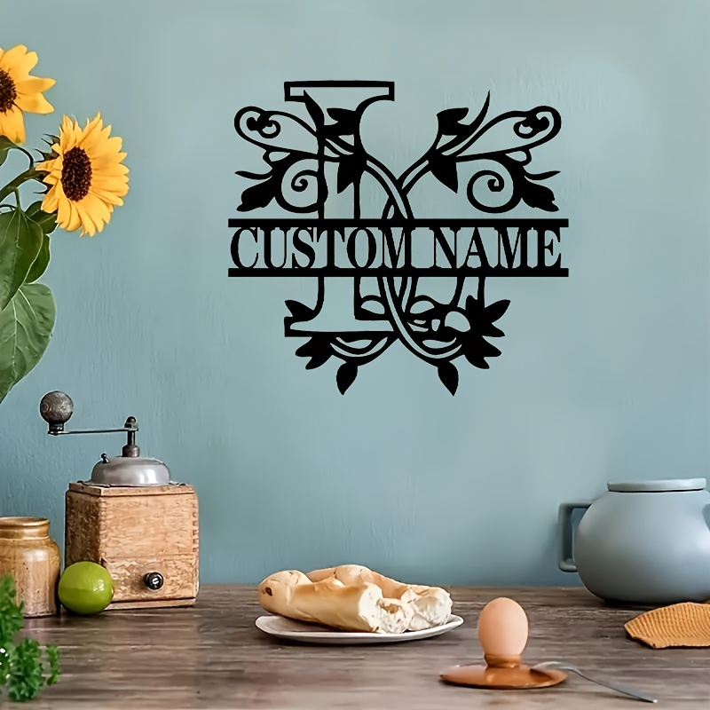 customizable iron family name sign with split tulip monogram design personalized metal   for housewarming christmas thanksgiving graduation   details 7