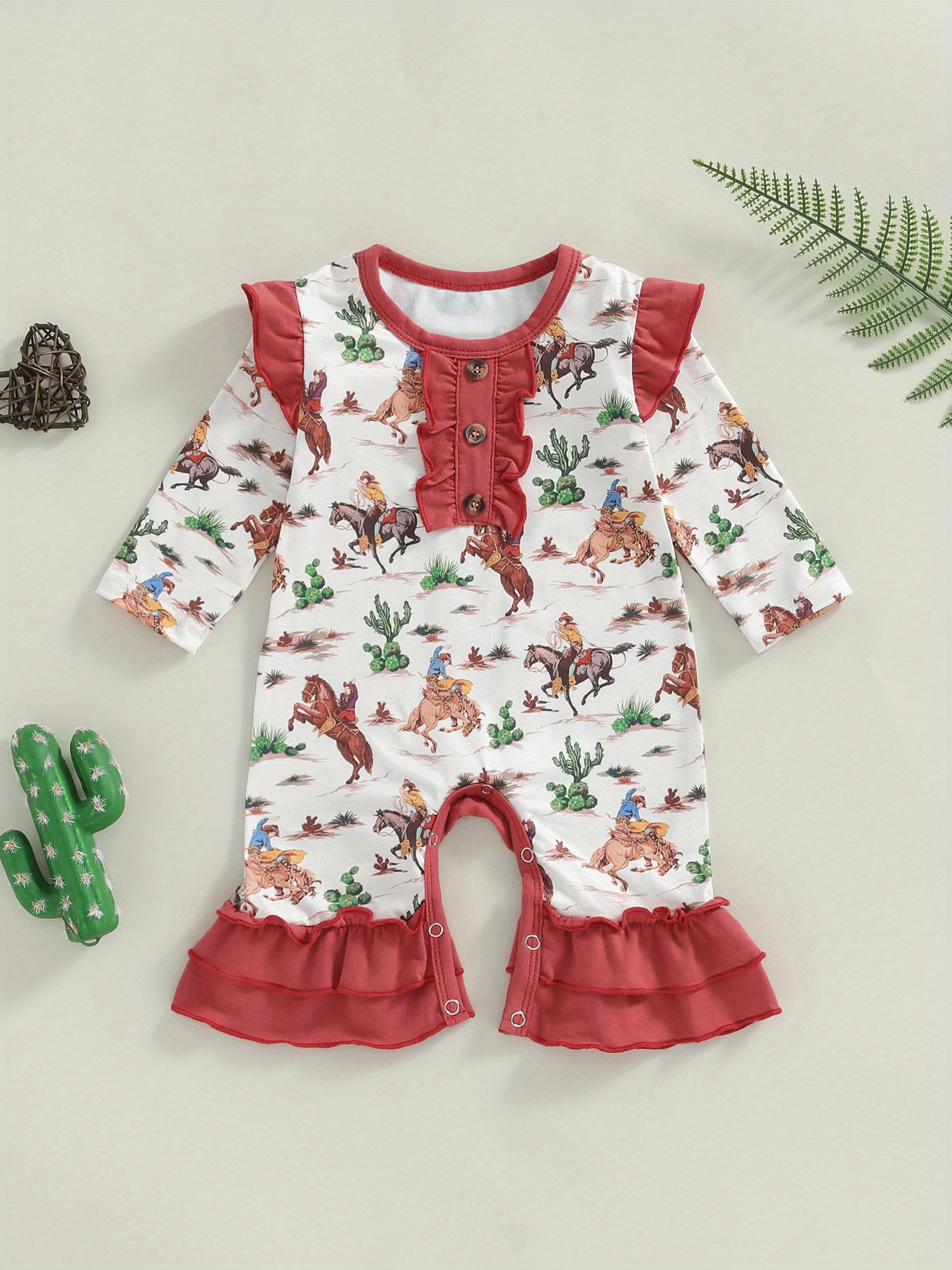 baby girls western cowboy print romper sleeve flared Temu