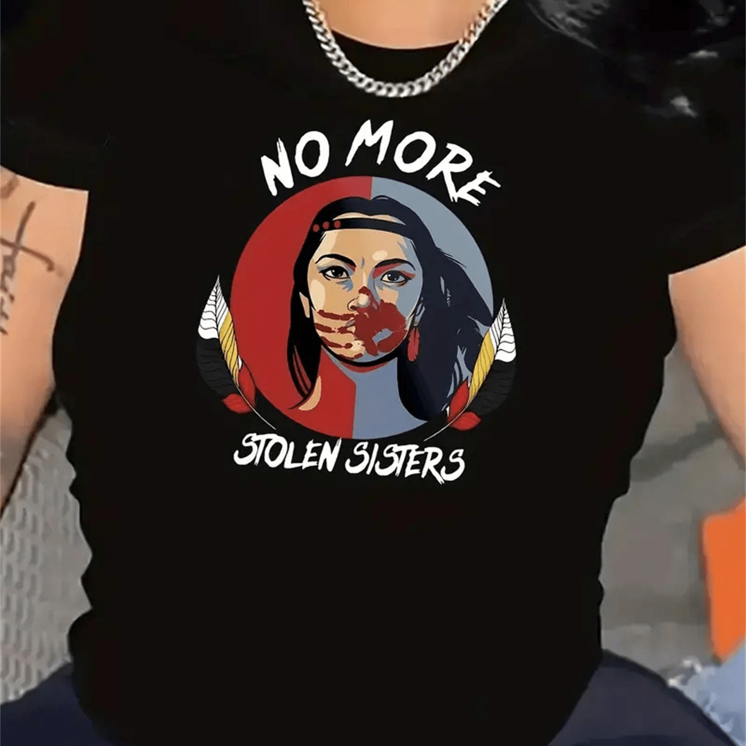 

No More Stolen Sisters Print T-shirt, Short Sleeve Crew Neck Casual Top For Summer & Spring, Women's Clothing