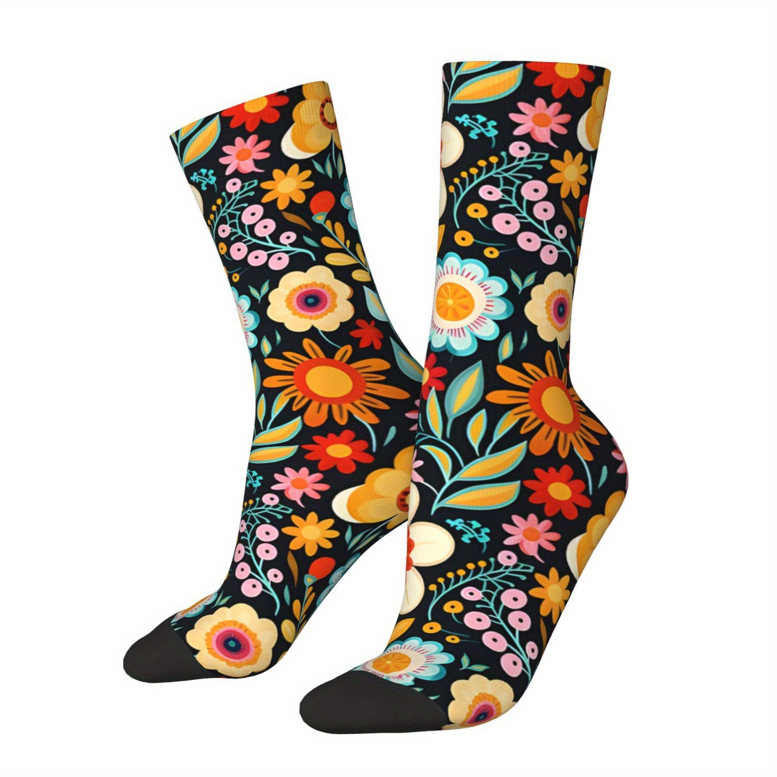 

Colorful Floral Crew Socks - Fun & Vibrant Peony, Orchid, Daisy, Tulip Designs | Novelty Harajuku Street Style | Breathable Polyester Blend | Perfect For Casual Wear