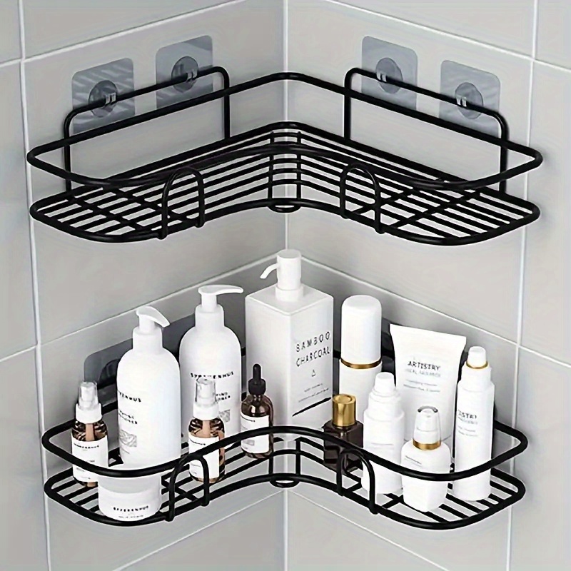 1pc   no drill corner shower caddy wall mounted bathroom organizer for shampoo conditioner lotion water resistant   space   toilet accessory shelf details 0