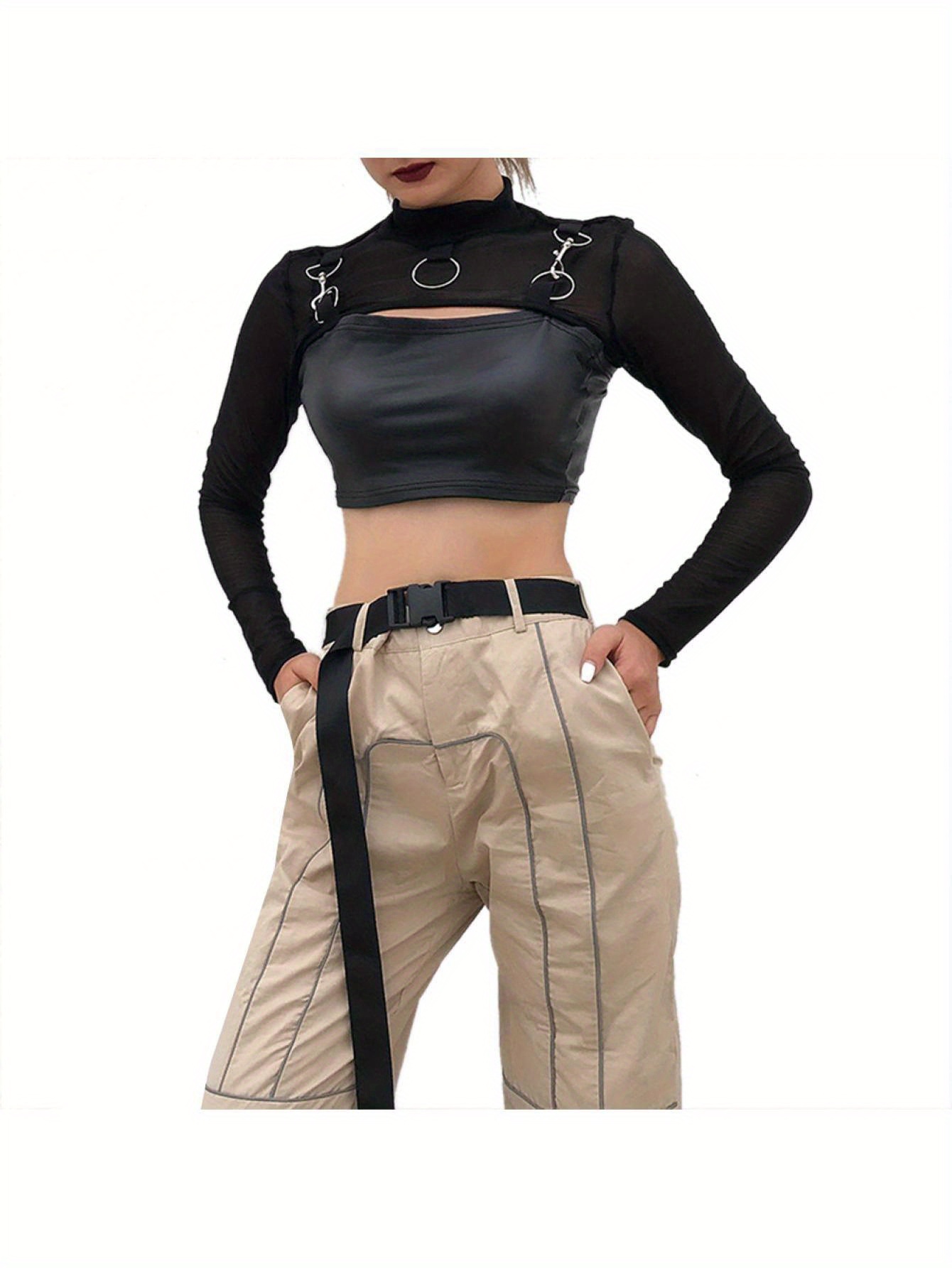 high neck mesh crop top