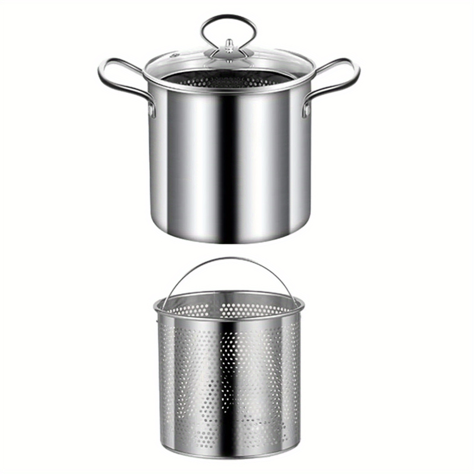 stainless steel deep fryer pot with basket 3 5l capacity multipurpose cookware for frying boiling clear lid included no power supply needed 1 pack details 1