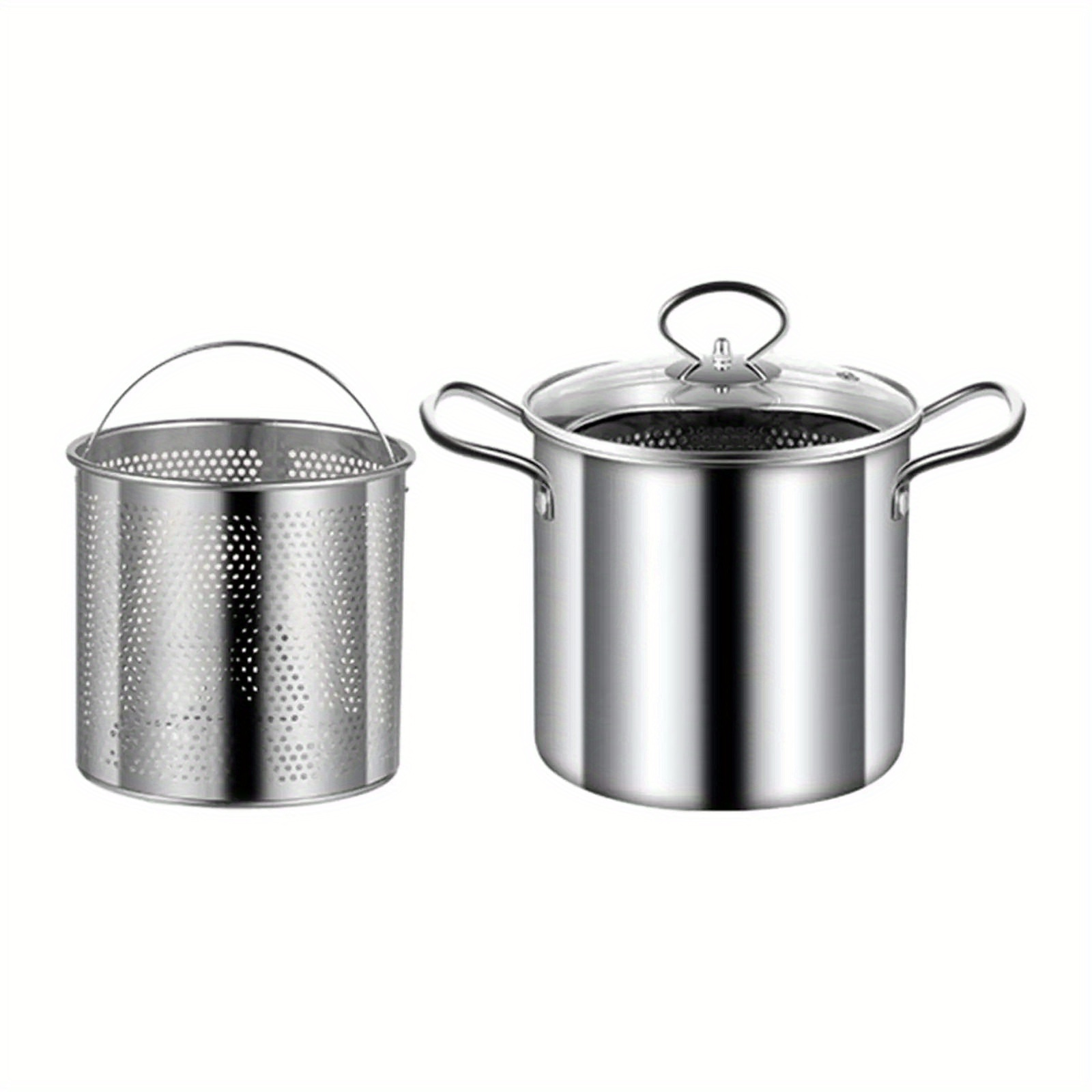 stainless steel deep fryer pot with basket 3 5l capacity multipurpose cookware for frying boiling clear lid included no power supply needed 1 pack details 2