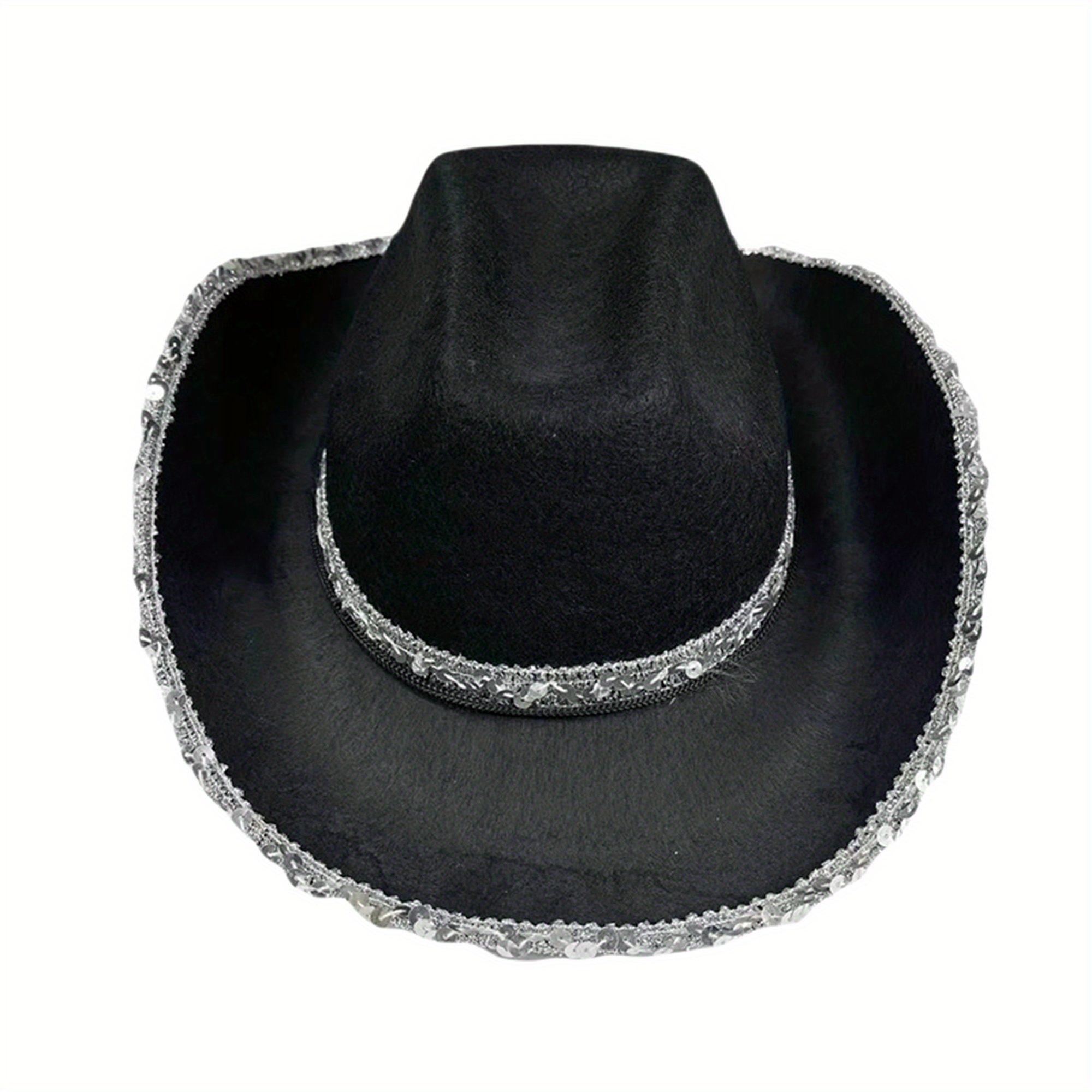 Chapeau De Cowgirl à Paillettes Pour Femme - Chapeau Cowboy Large Bord Scintillant - Idéal EVJF Et Festivals