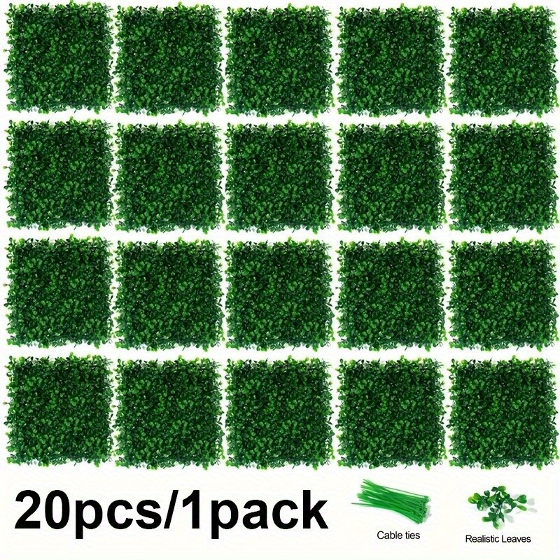 

20-pack Artificial Boxwood Hedge Panels, Plastic Grass Wall Backdrop With Uv Protection, Privacy Fence Screen For Garden, Home, Yard, Party Decoration - Includes Cable Ties, 10x10 Inch