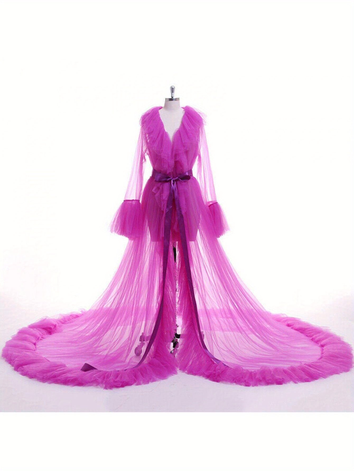 elegant sheer tulle kimono dress women v neck long flare - Temu