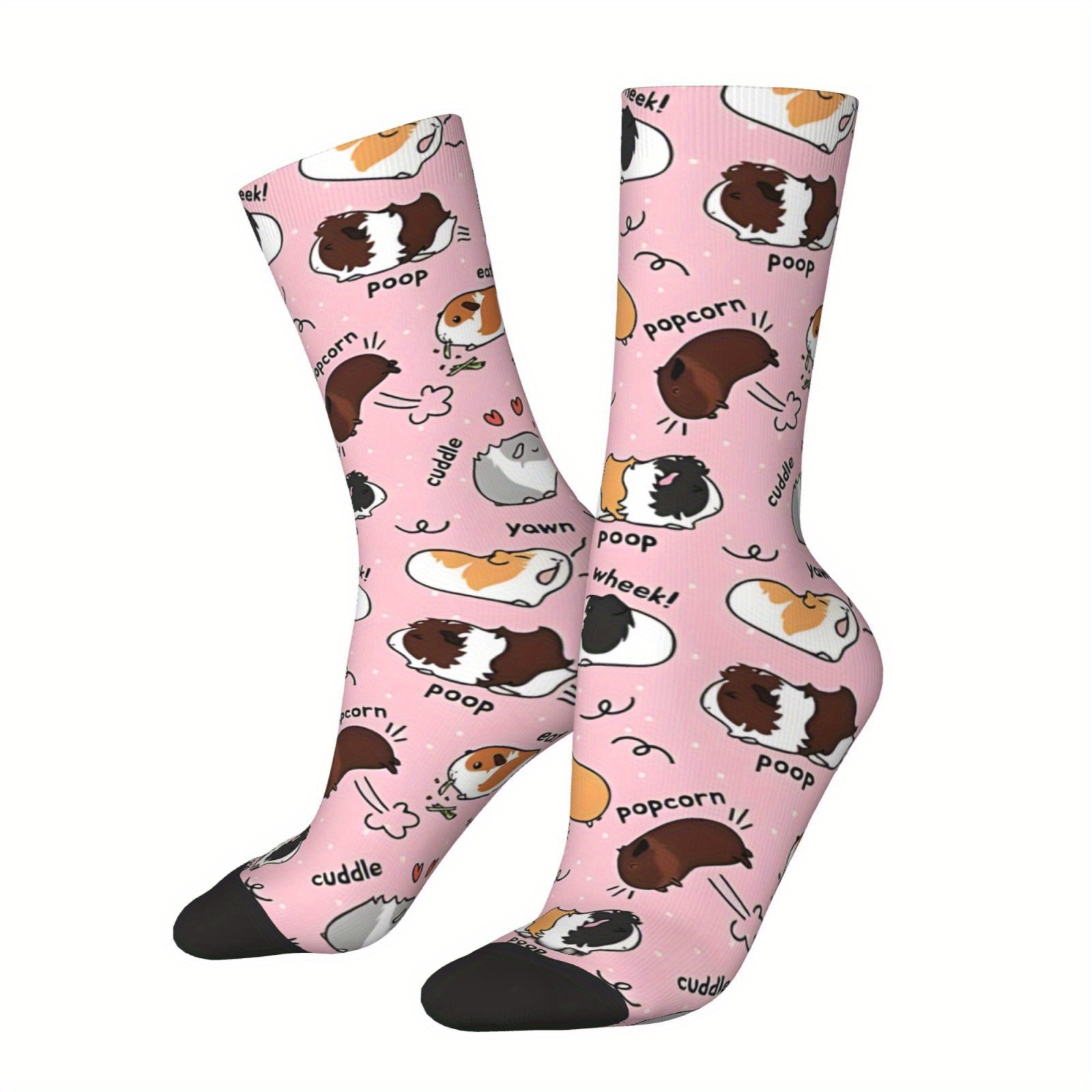 

1 Pair Knit Fabric Polyester/spandex Compression Socks With Guinea Pig Daily To-do List Print - Hand Washable, Non-fade Funny Novelty Crew Socks For Men And Women