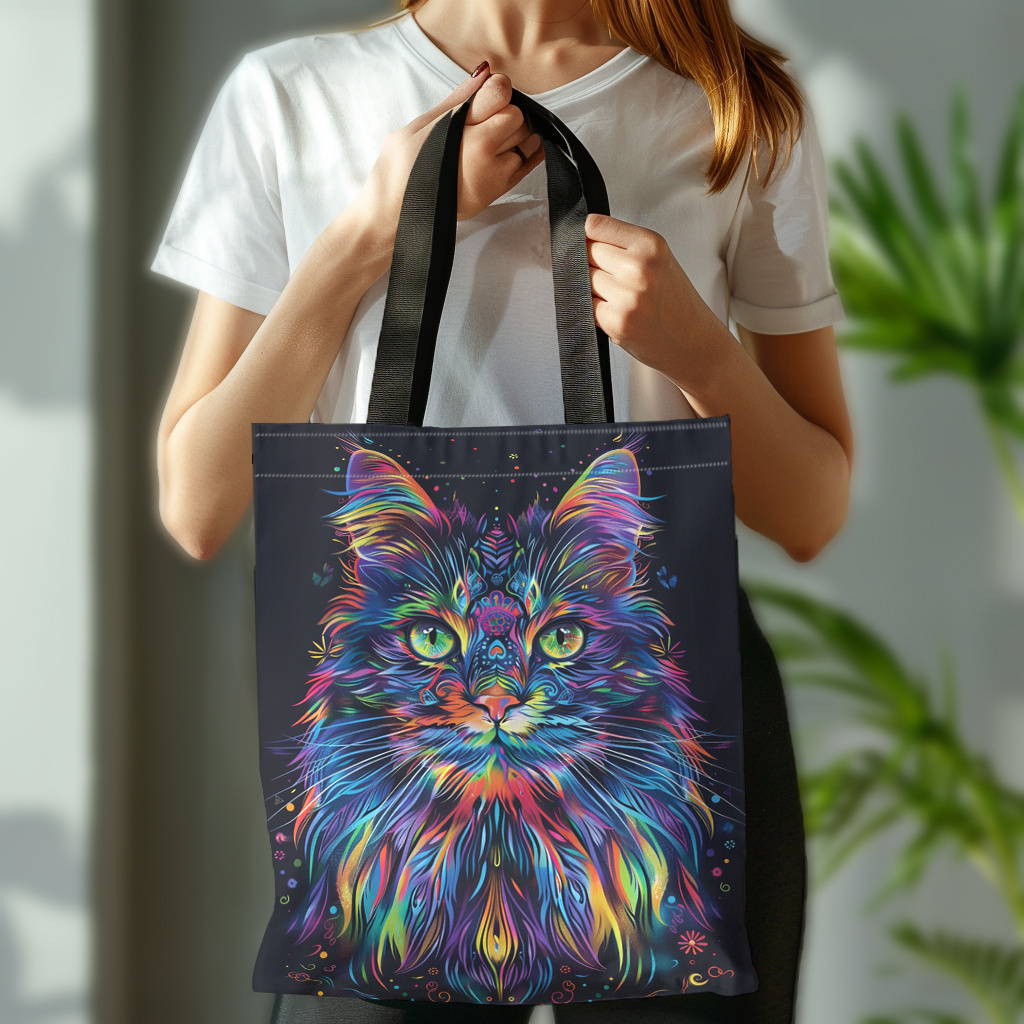 

Fashion Element: 1pc Colorful Cat Canvas Tote Bag - Perfect For Shopping, Durable, And Repeated Use