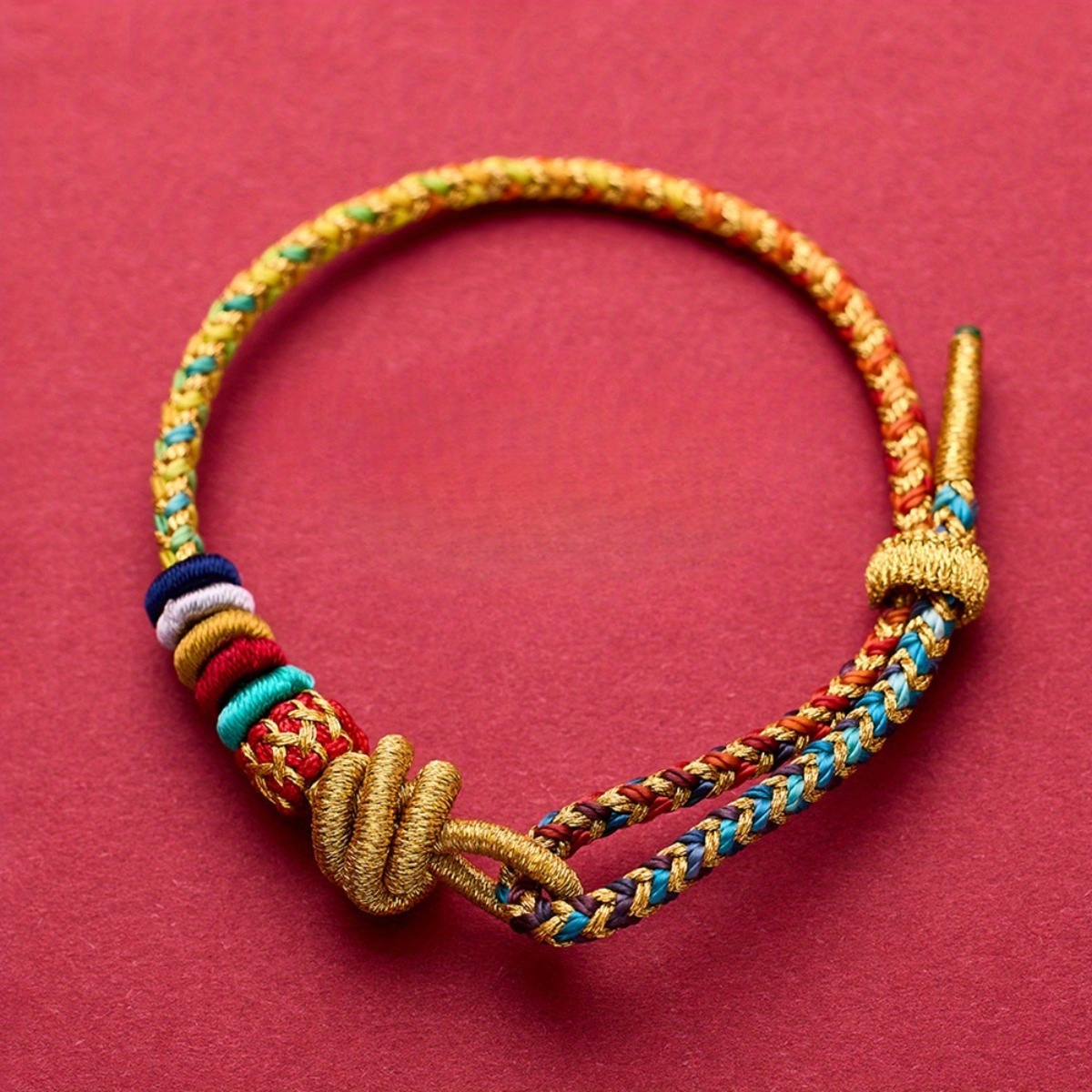 

Handmade Adjustable Braided Bracelet With Lucky Knots, Synthetic Fiber Rope, Tribal Chinese Style, Versatile For , Daily Wear & Gift Giving – Fits All Seasons, No Metal Components