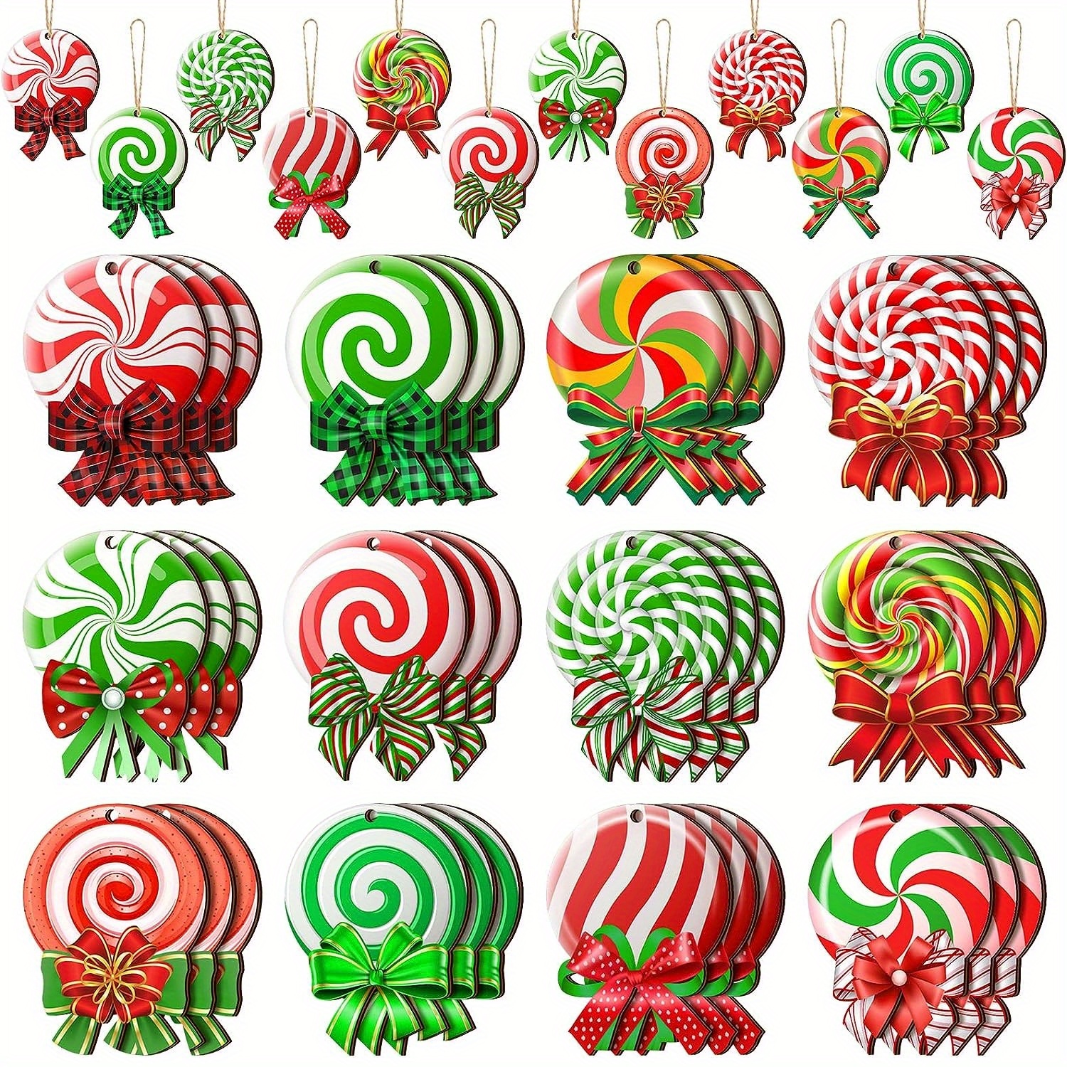 

12 Pieces Festive Wooden Lollipop Christmas Tree Ornaments With Ribbons - Perfect For Candy Party Decorations