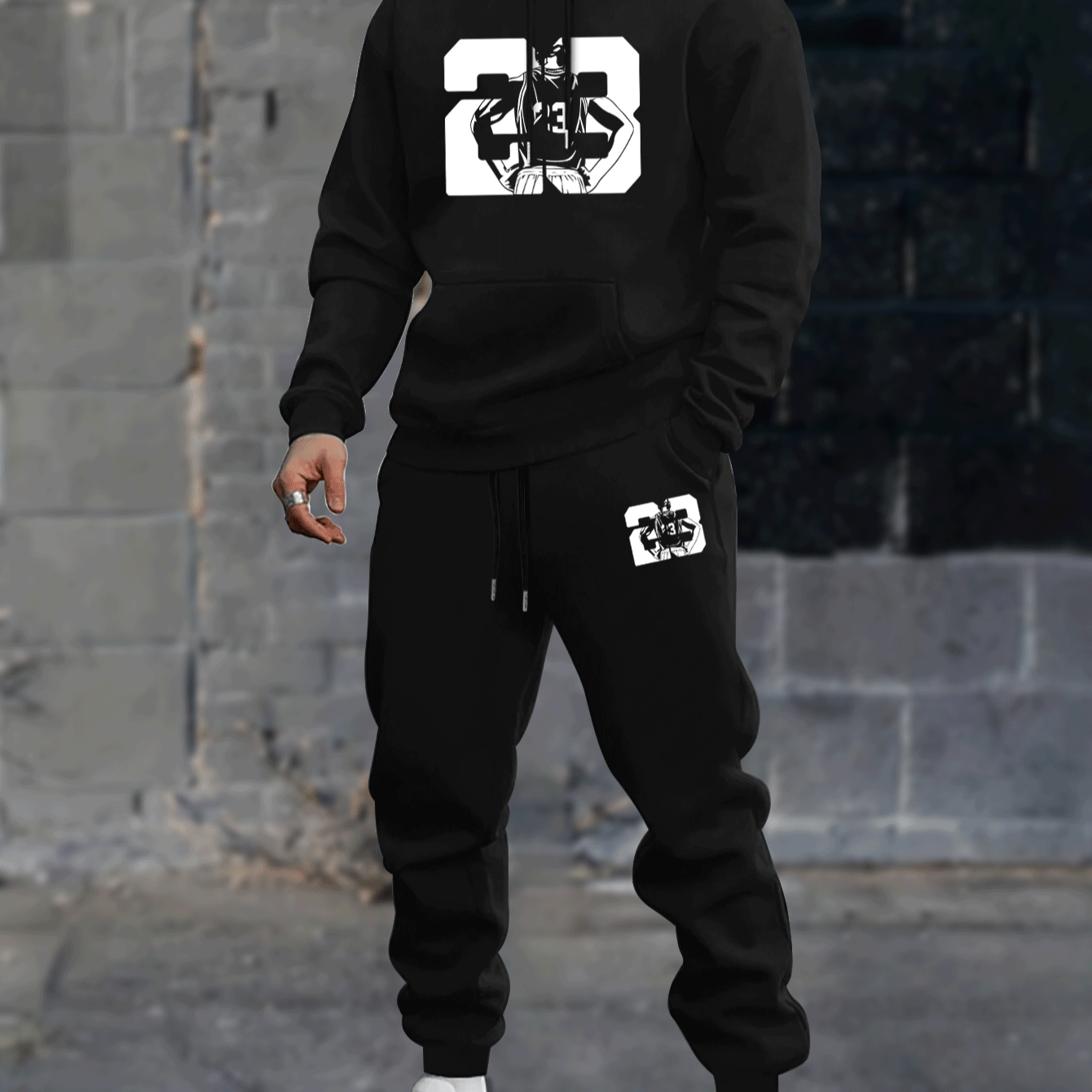 

Silhouette Design, 2pcs Men's Long Sleeves Hoodie & Sweatpants Co-ord Set, Casual , Spring Autumn Winter