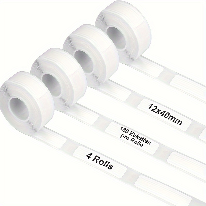 Image of 4 Rolls Thermal Label Paper, 12 X 40mm Labels, Adhesive,, Tear-, For D30 Label Printer, Tape For Storage Jars, Files, Addresses
