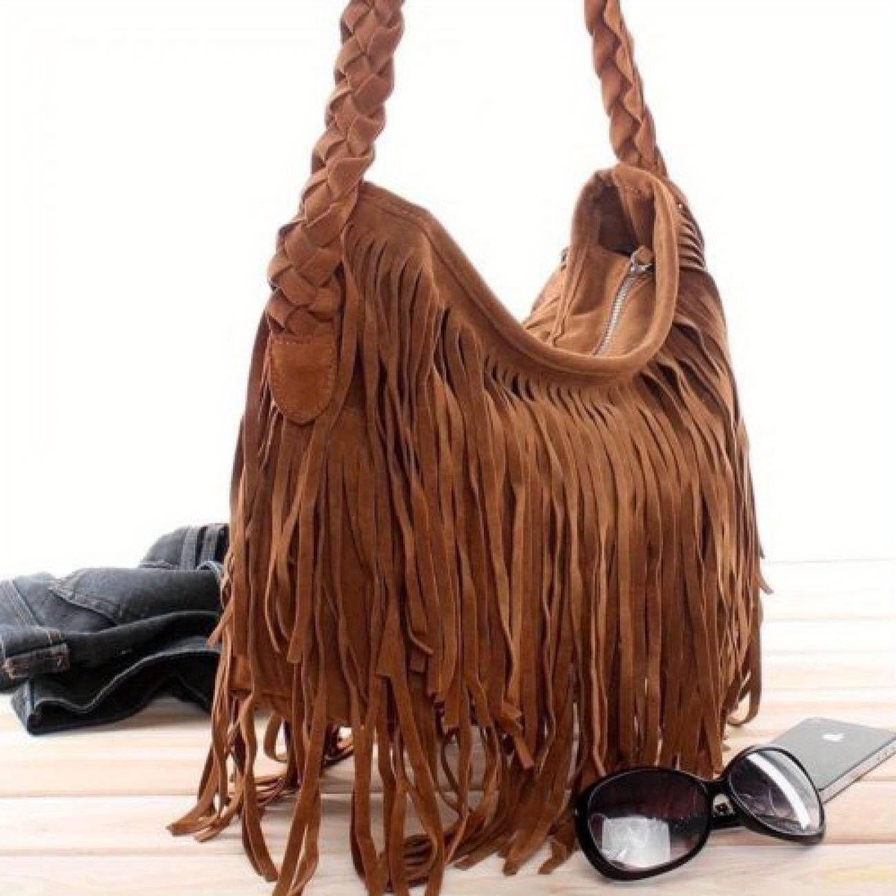 

Women Fall Trendy Tassel Suede Handbag Elegant Large Capacity Shoulder Bag For Daily