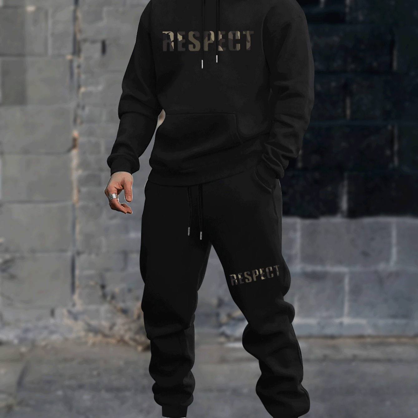 

Print Men's And Trendy Long Sleeve Hoodie & Casual Pants Outfits, 2pcs Set For Spring/fall Outdoor
