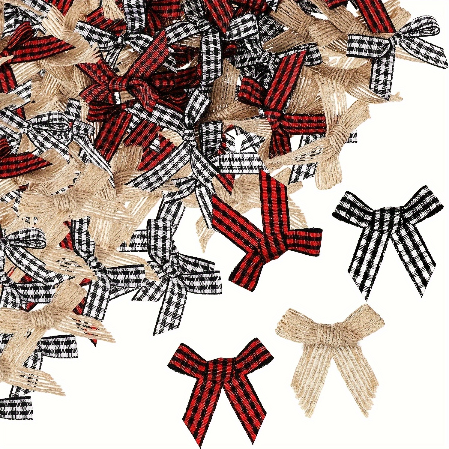 

30 Pcs Festive Mini Burlap Bows: Red & Black Check, White & Black Check, Farmhouse Christmas Decor, Diy Crafts, Home, Room, Wall Decor