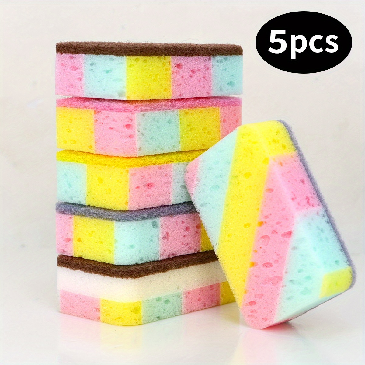 1/5pcs Magic Double-sided Cleaning Sponge - Super Absorbent, Scratch-resistant, Suitable For Kitchen And Bathroom, Household Use, Random Colors