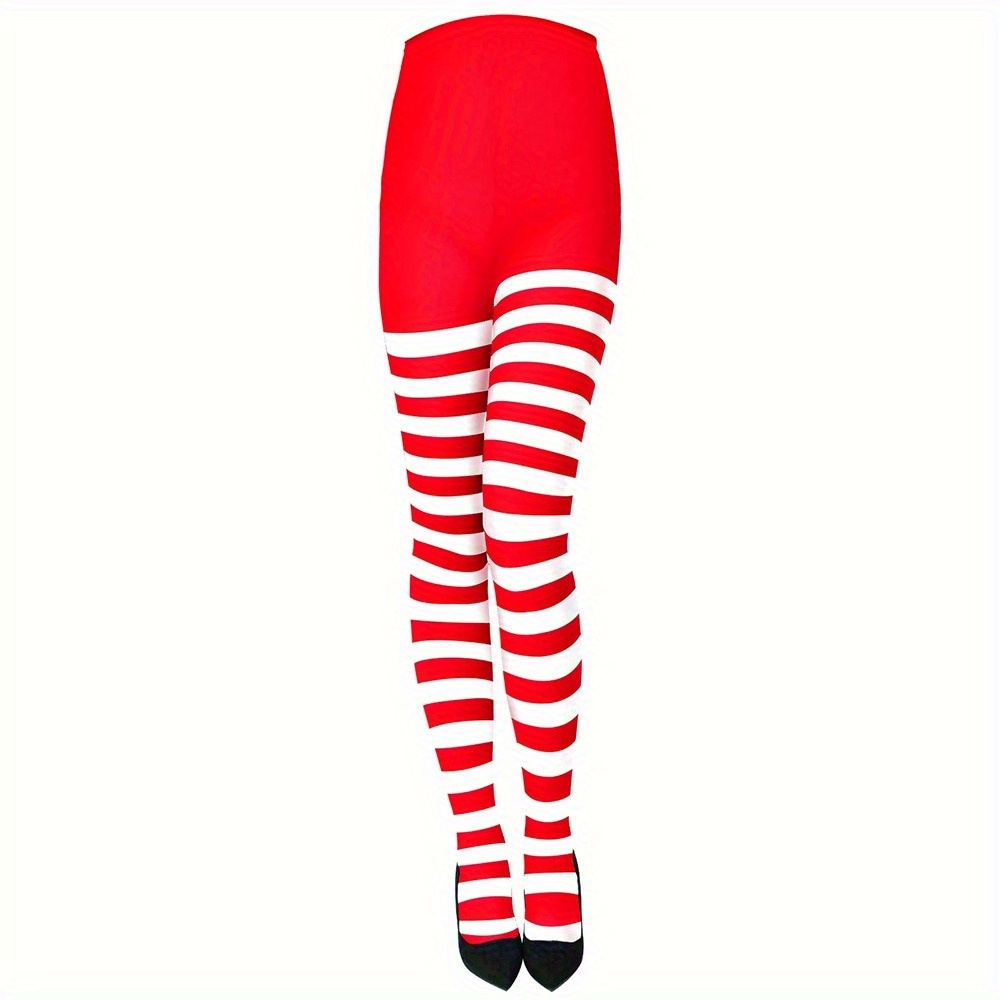 Image of Green Striped 's Day Striped Tights Full Length Tights Thigh High Stocking For Accessory Striped Tights Full Length Tights Thigh High Stocking Christmas Accessory, For Teenager