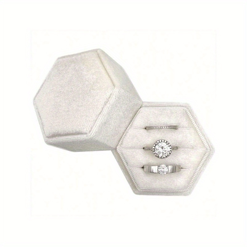 

Elegant Velvet Ring Box: Hexagonal Triple Slot Wedding Ring Holder - Perfect For Wedding Ceremony, Proposal, And Engagement - Magnetic Closure - 5.5cm X 2.1in