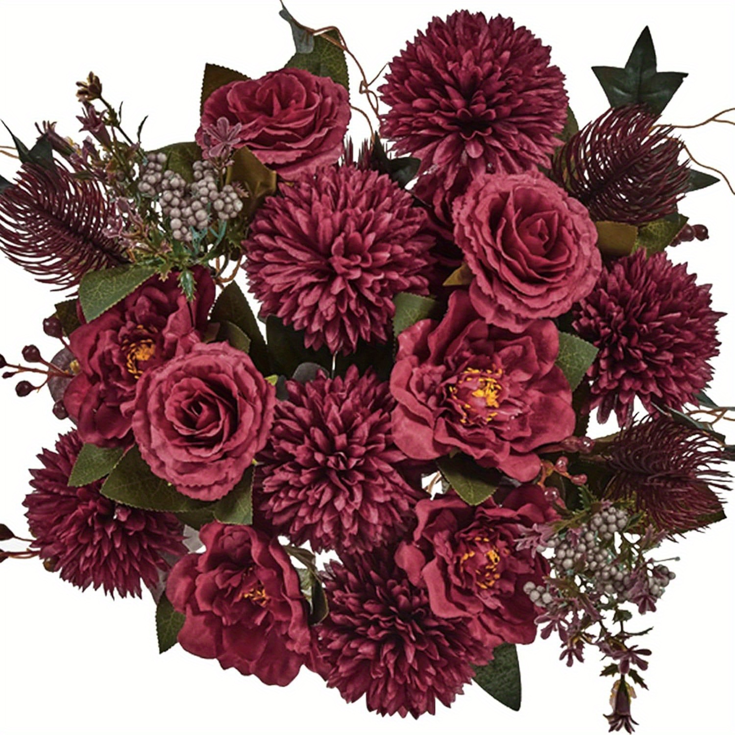 

Premium Dark Red Artificial Flowers Bouquet: Burgundy Silk Peonies, Roses, And More For Wedding, Home Decor, And Festive