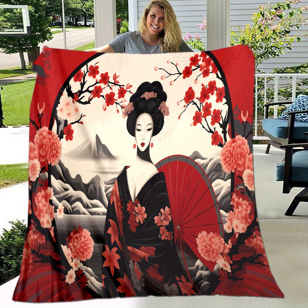 

Soft & Cozy Japanese-inspired Throw Blanket - Perfect For Sofa, Bed, Picnic, And Office Naps - Machine Washable Polyester Soft Blanket Throw Blanket For Couch