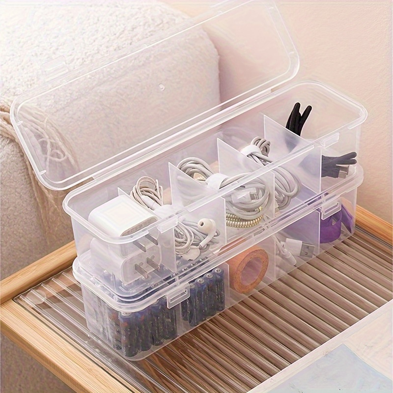 

Large Capacity Transparent Storage Box With 5 Compartments: Perfect For Organizing Cables, Batteries, And More - Suitable For School, Bedroom, Office, And Dormitory