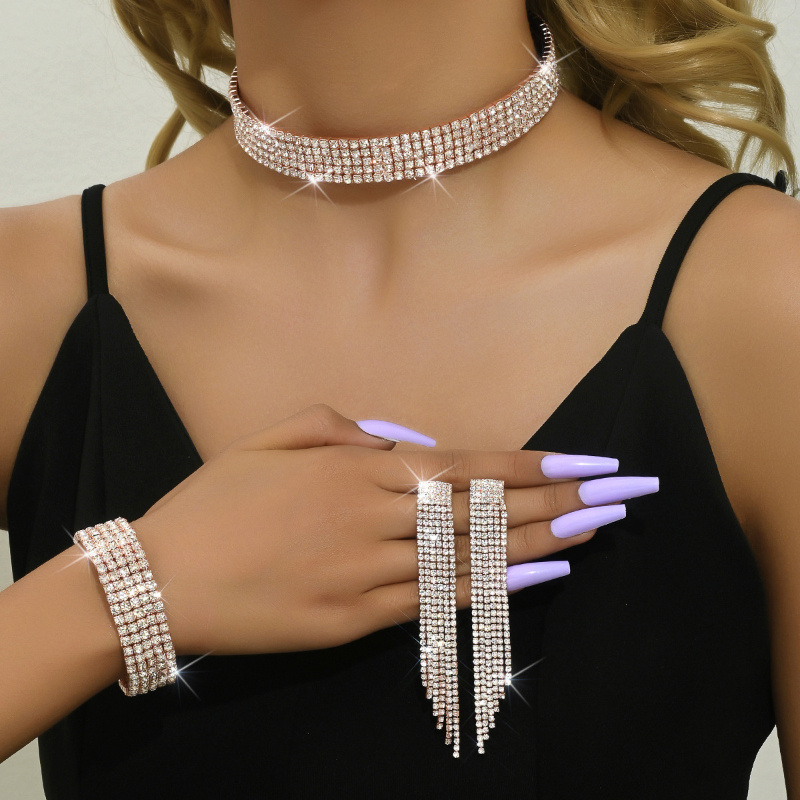 

3pcs European And American Jewelry Multi-row Necklace Earrings Bracelet 3-piece Fashion Bridal Suit With Accessories