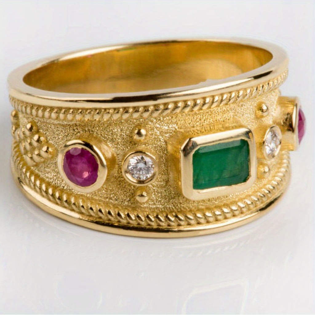 TEMU New Hot Sale Wide Plate Inlaid Artificial Zirconia Ring