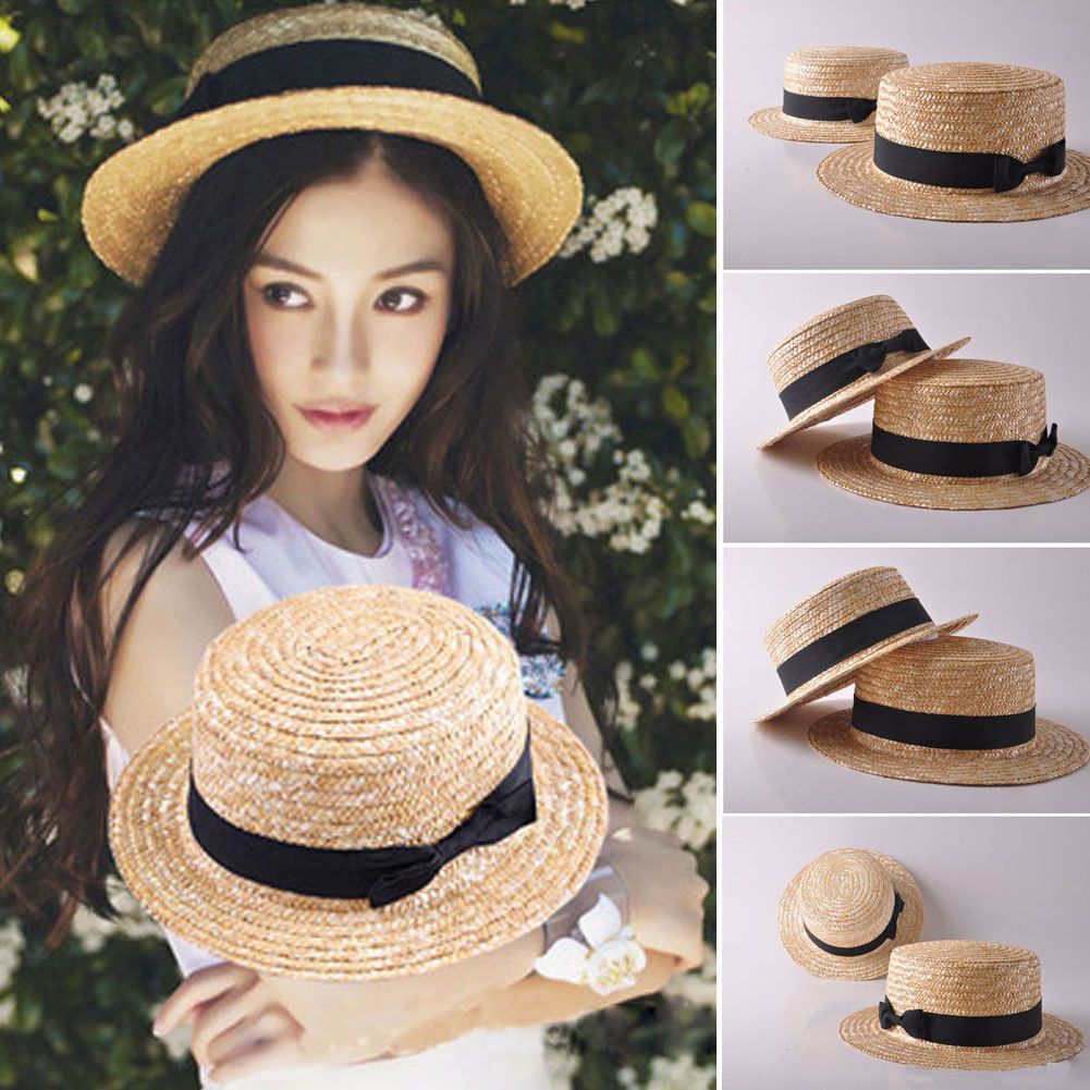 chic mother daughter matching straw hats black ribbon accent  display picture 2